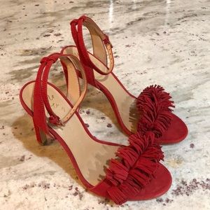 Red suede sandals with straps NEW